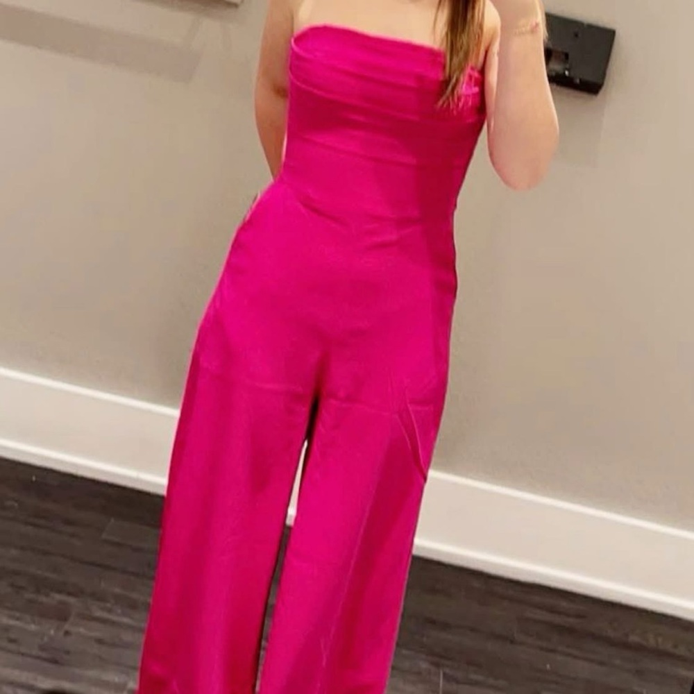 Elegant Pink Strapless Jumpsuit